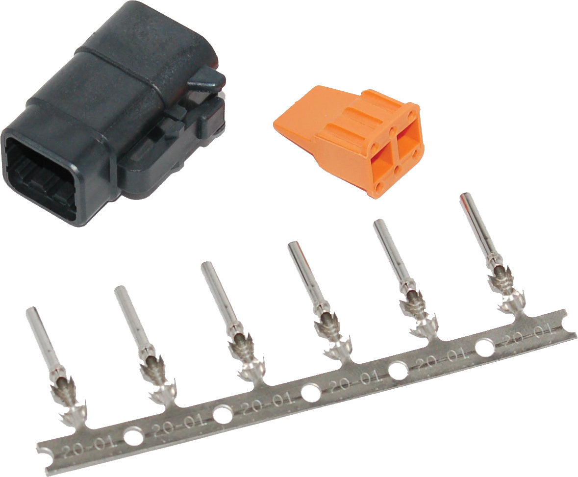 NAMZ CUSTOM CYCLE Deutsch DTM Series 6-Pin Black Electrical Connector with Wedge Locks and Terminals