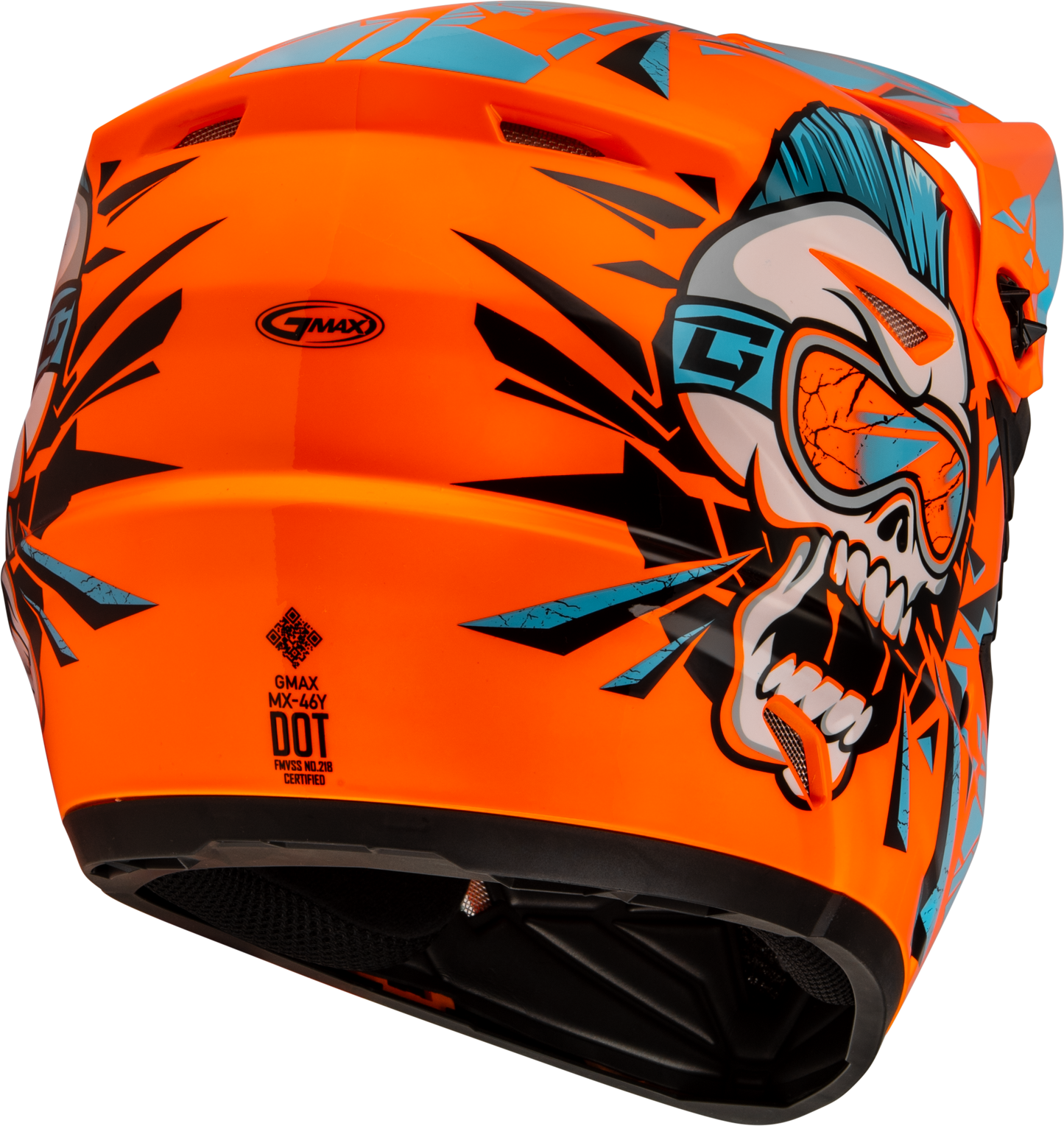 GMAX Youth MX-46Y Off-Road Helmet in Hi-Vis Orange and Blue, Small Size