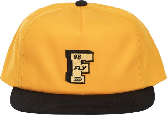 Fly Racing Varsity Mustard Hat with Embroidered Logo and Adjustable Snapback Closure