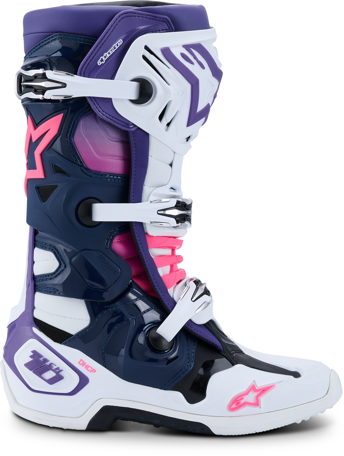 Alpinestars Tech 10 Offroad Boots - White, Violet, Navy Blue, and Pink Fluo, US Size 10