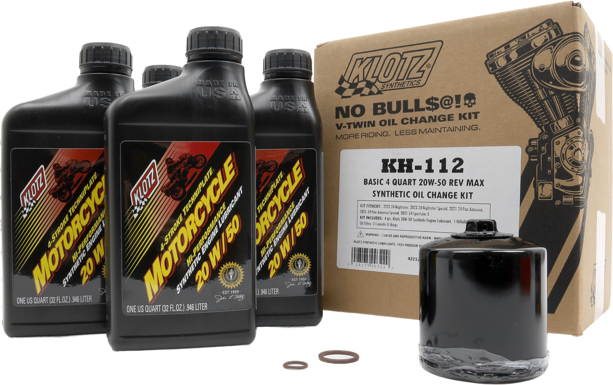 Klotz Basic HD Rev Max 4 Quart Synthetic Oil Change Kit for V-Twin Motorcycles