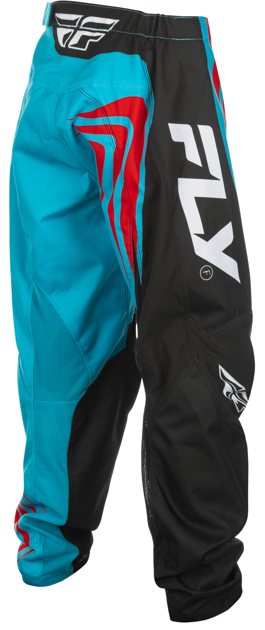 Fly Racing Youth F-16 Offroad Pants in Cyan, Black, and Red – Size US 24