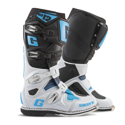 Gaerne SG-12 Offroad Motorcycle Boots Size 9 – Black, White & Carolina Blue