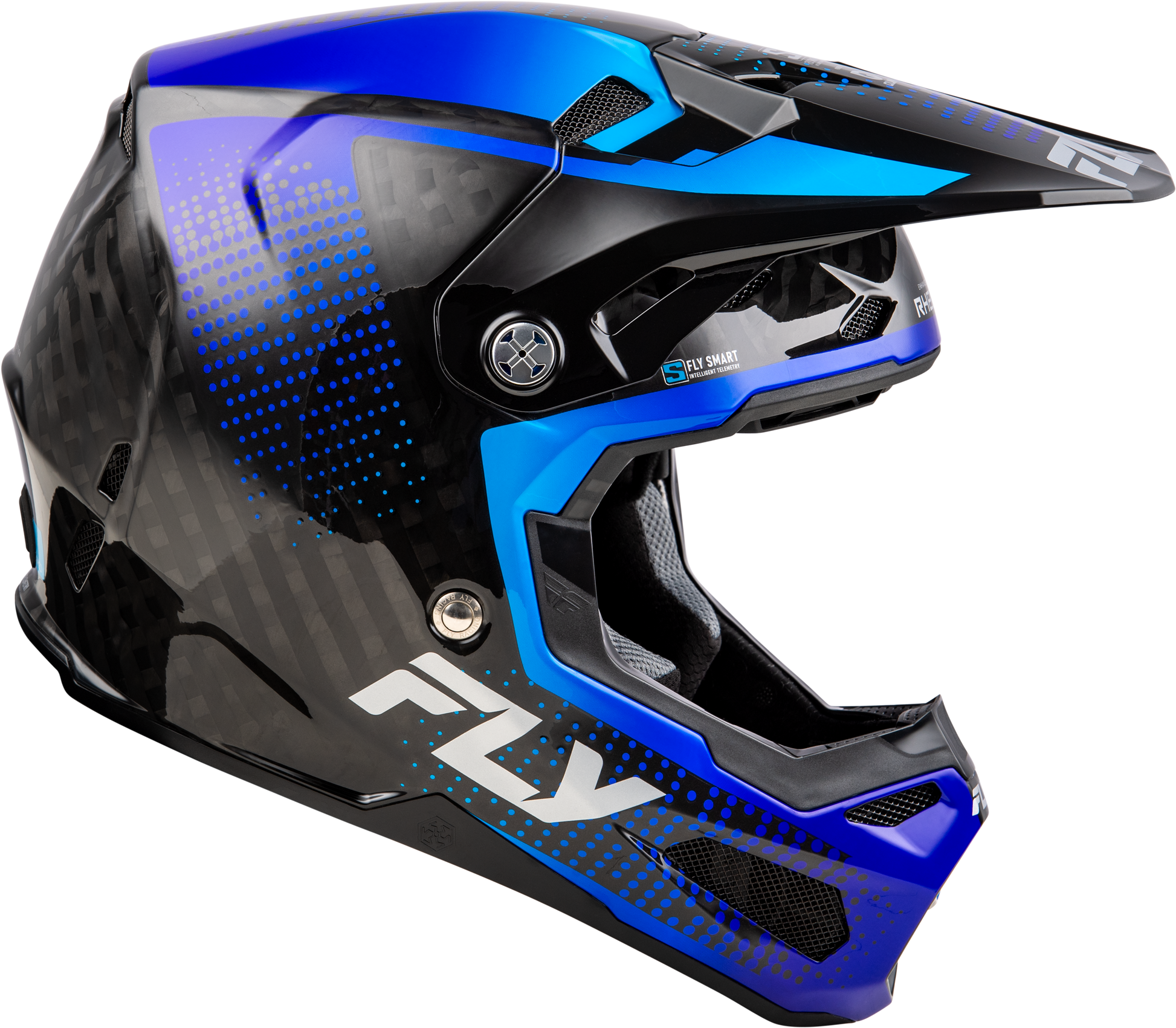 Fly Racing Yth Formula S Carbon Protocol Helmet Black Carbon/Blue Youth Large Offroad Full-Face Helmet