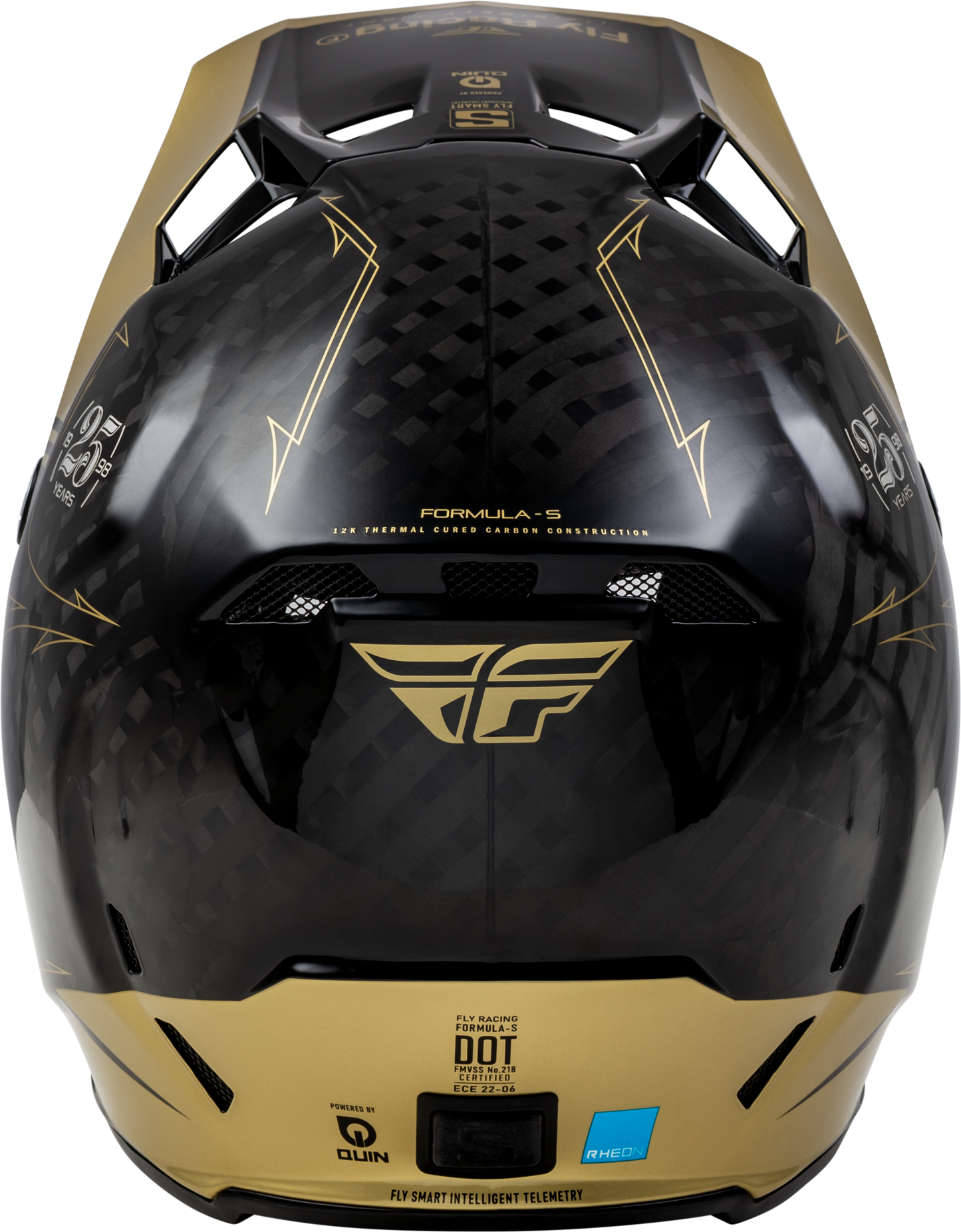 Fly Racing Youth Formula S Carbon Legacy Helmet - Large, Black/Gold - Offroad Full-Face Helmet