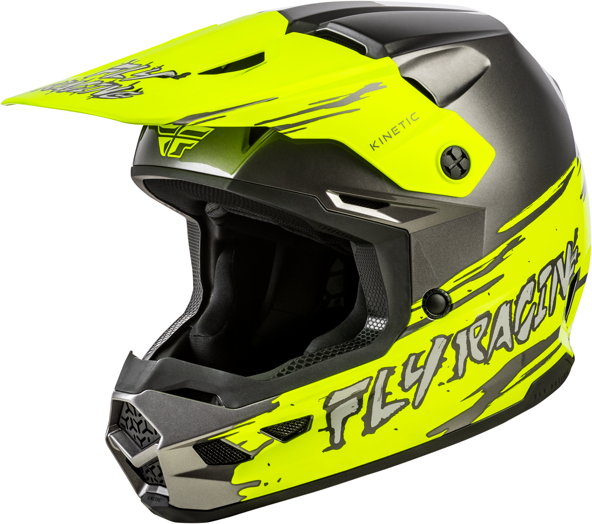 Fly Racing Youth Kinetic Surge Helmet Grey/Hi-Vis Yellow – Off-Road Motorcycle Helmet for Youth Large