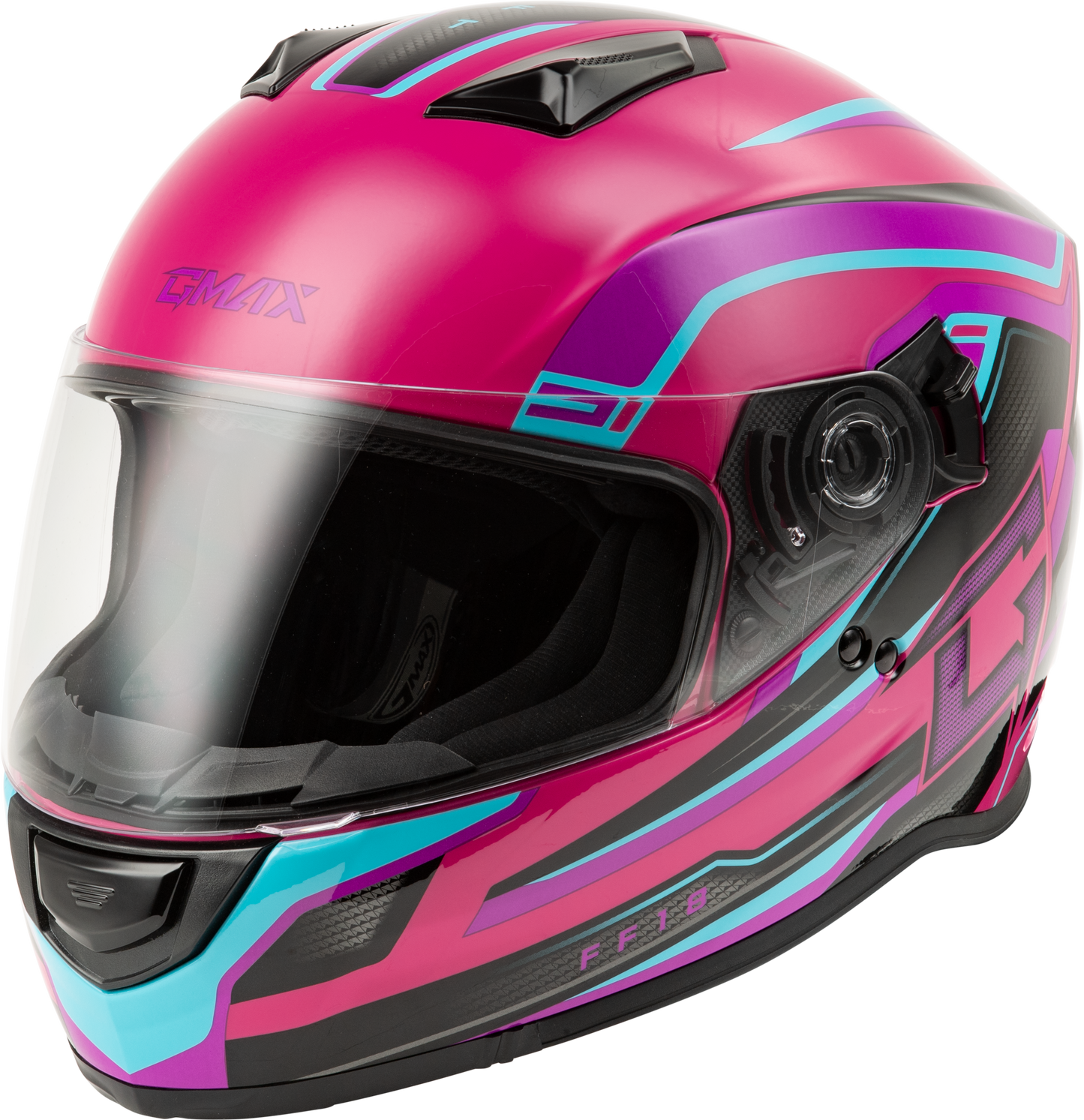 GMAX FF-18 Drift Full-Face Helmet - Large Size, Pink/Blue/Black