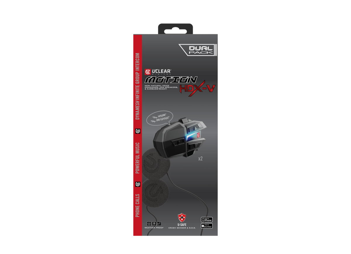 UCLEAR Motion HDX-V Dual Kit Helmet Communication System with Crash Detection and Long Battery Life