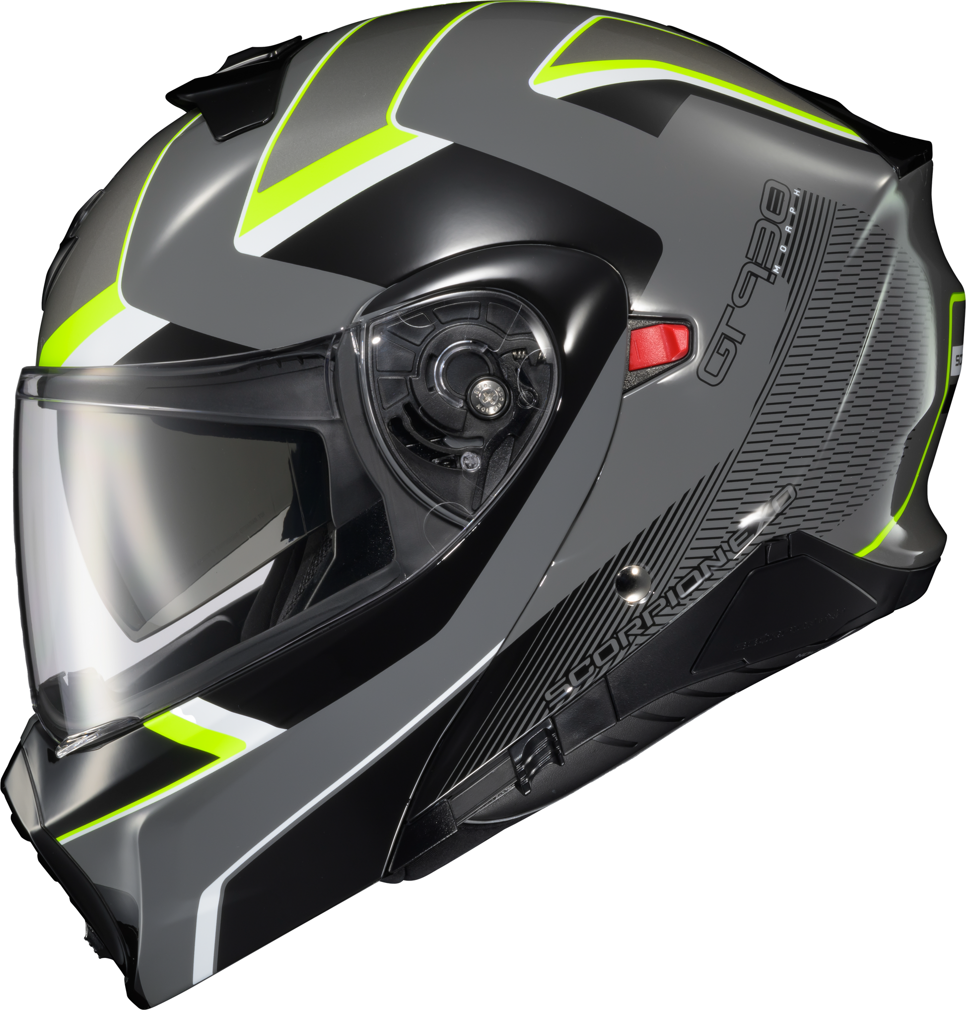 ScorpionEXO Exo-GT930 Transformer Helmet in Grey/Hi-Vis, Medium – Modular Street Helmet with Sun Visor and Bluetooth Compatibility