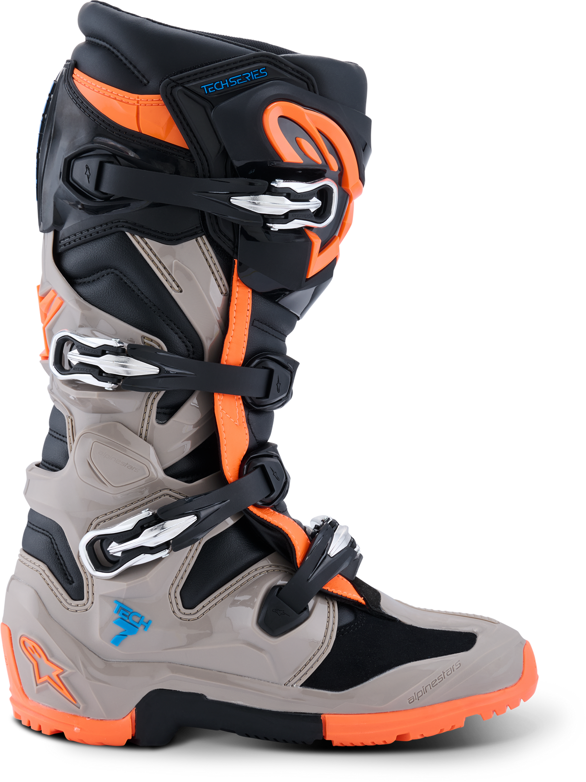 Alpinestars Tech 7 Enduro Offroad Boots US 8 Black, Warm Grey & Orange Fluo