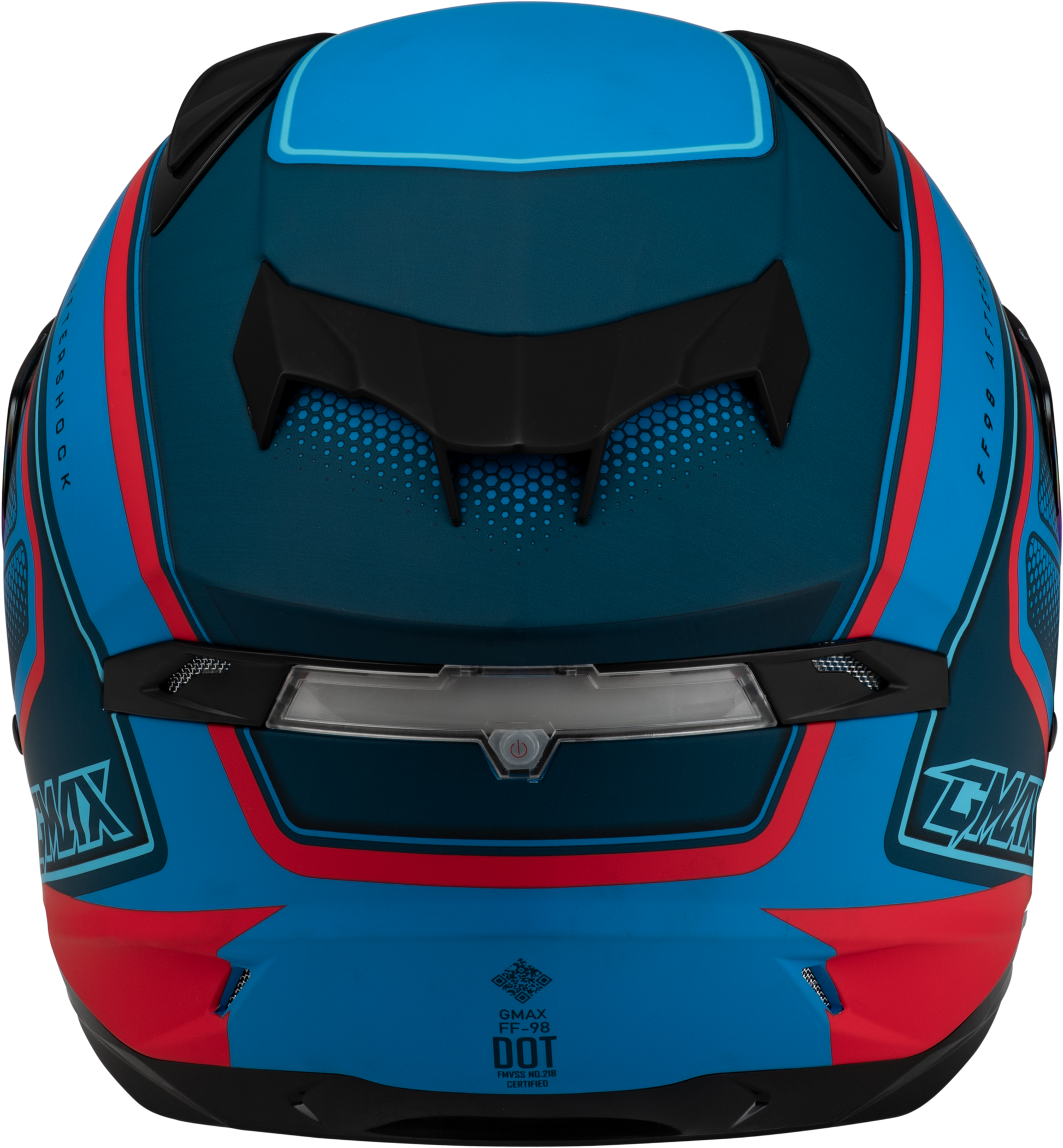 GMAX FF-98 Aftershock Full-Face Helmet with LED Rear Light and Quick Release Shield - X-Large, Blue/Red Matte