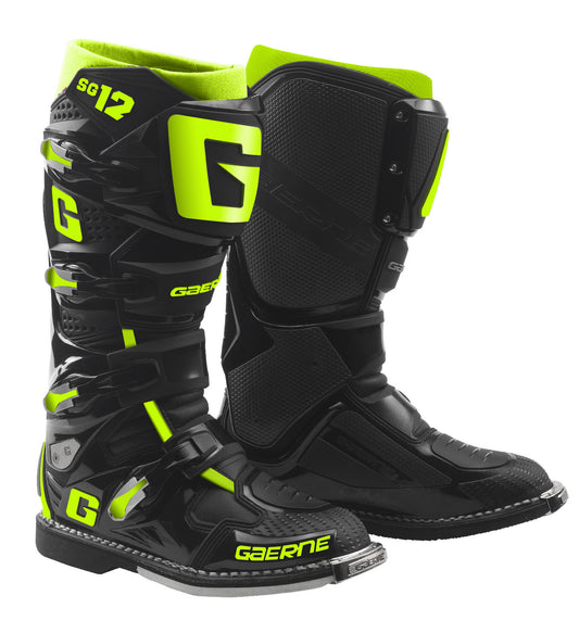Gaerne SG-12 Offroad Boots Black and Fluorescent Yellow Size 7