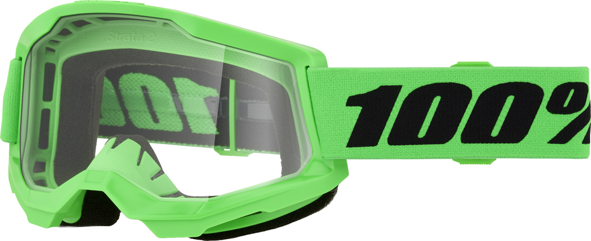 100-Percent Strata 2 Goggle Neon Green with Clear Lens for Offroad Riding