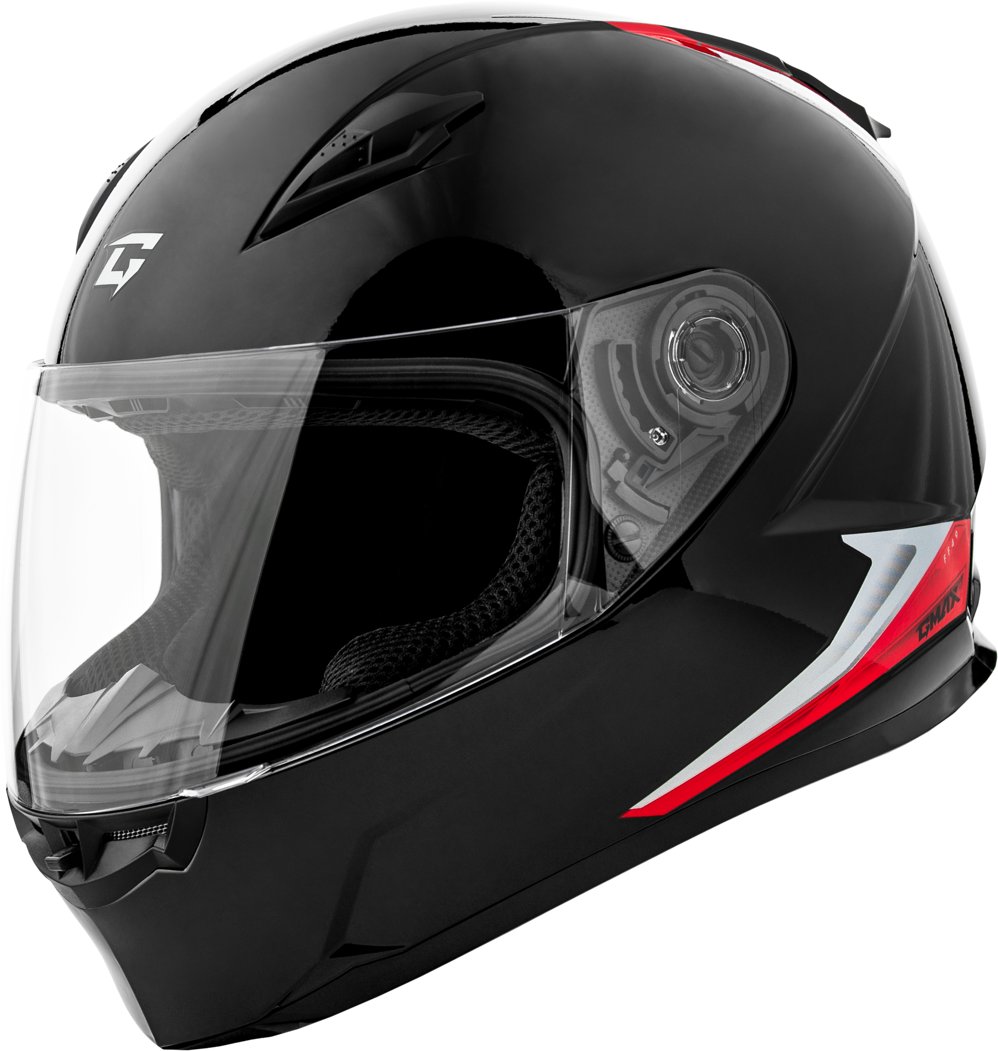 GMAX FF-49 Full-Face Helmet for Adults – Street Motorcycle Helmet with COOLMAX® Interior and UV400 Shield, Large, Black/Red