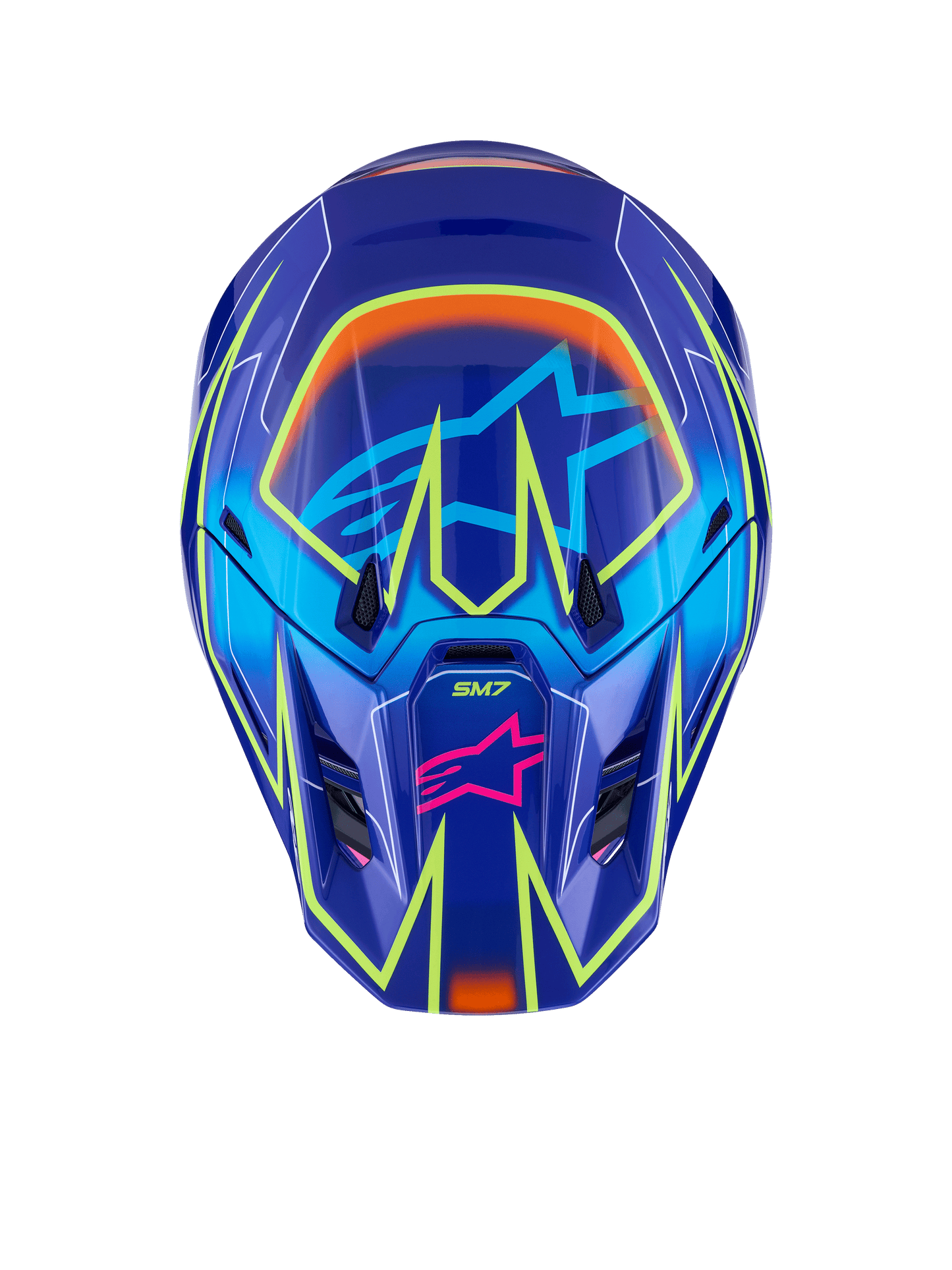 Alpinestars SM7 Offroad Helmet Large - Blue, Pink & Yellow Fluorescent Gloss Finish