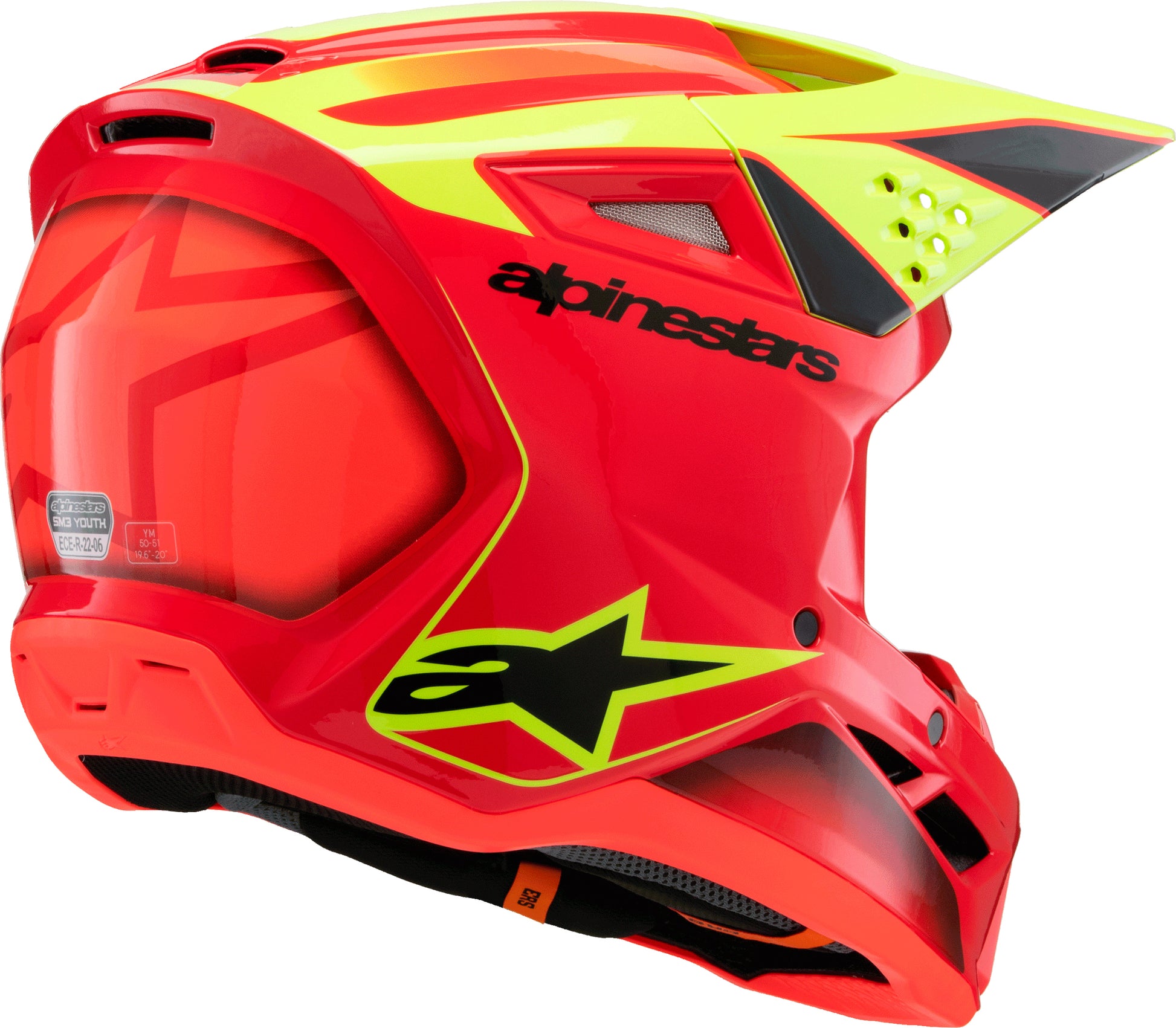 Alpinestars SM3 Youth Off-Road Helmet - Red/Yellow Fluo/Black, Size Youth Small