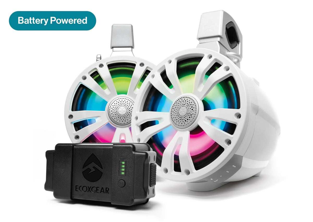 ECOXGEAR ExtremeTower 8-Inch Marine Amplified Speakers with RGB LED Lighting and Bluetooth - Part Number SEI-ETBAT7708