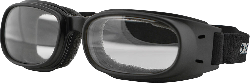 BOBSTER Piston Sunglasses with Clear Lenses - Small/Medium Fit, Impact-Resistant Polycarbonate, Adjustable Strap, Black