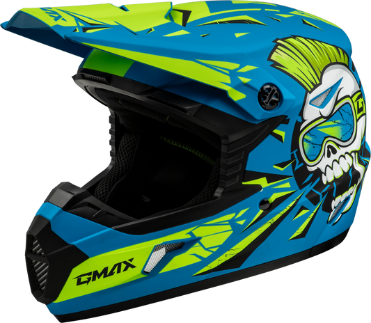 GMAX Youth MX 46Y Unstable Helmet - Matte Blue/Green, Large Off-Road Helmet