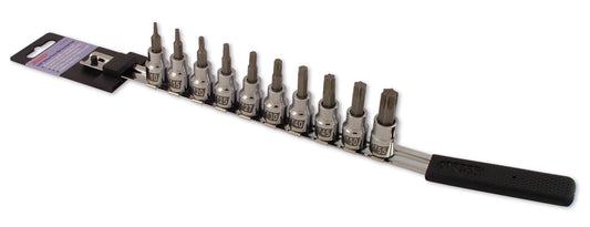 CRUZ TOOLS TX38TBS Socket Bit Set 10 Piece Torx with Metric and Inch Hex Bits and Storage Rail