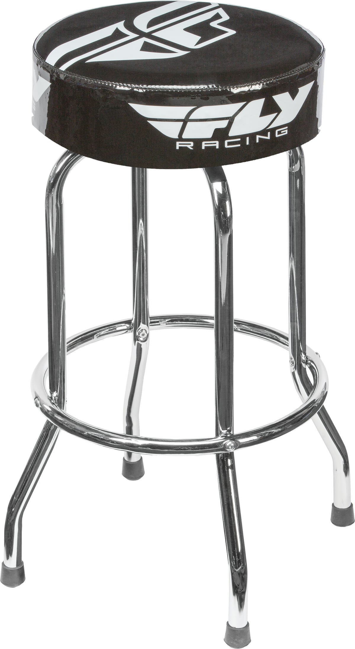 Fly Racing Part 369-9999 Black Bar Stool with Chrome Legs and Oil-Resistant Vinyl Seat