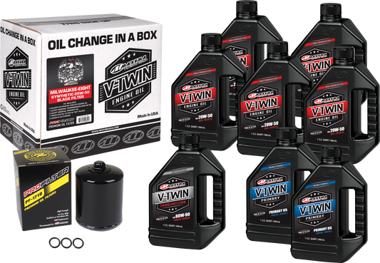 MAXIMA V Twin Synthetic Oil Change Kit for M8 with Black Premium Oil Filter