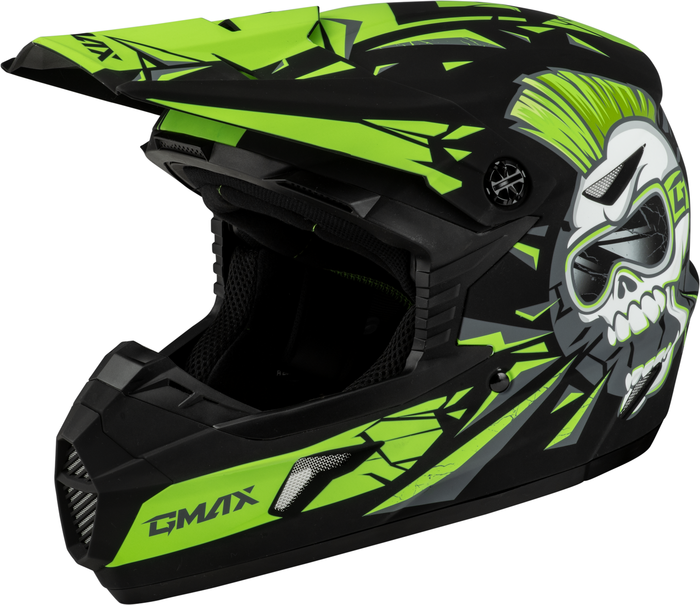 GMAX Youth MX-46Y Off-Road Helmet in Matte Black and Green, Small