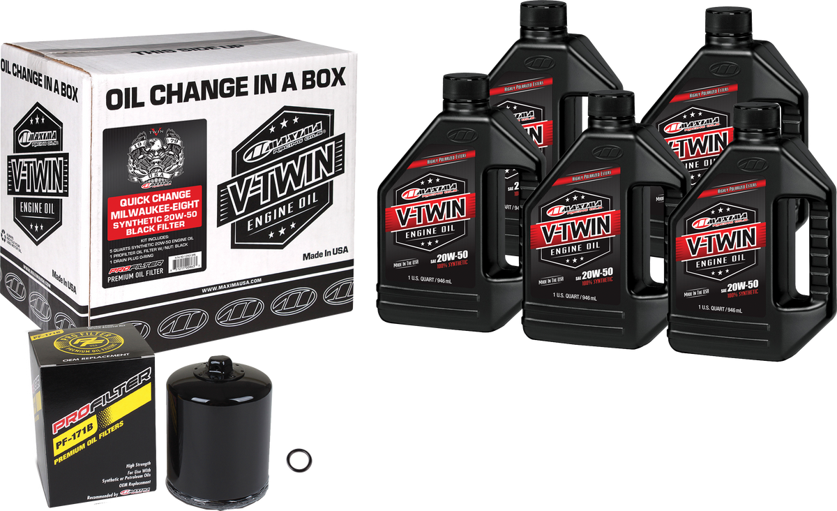 MAXIMA V Twin Synthetic Oil Change Kit for M8 with Black Premium Filter