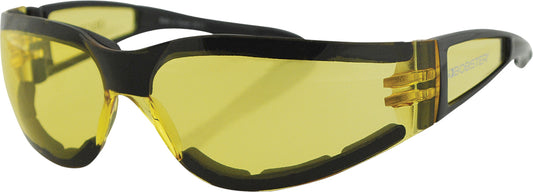 BOBSTER Shield II Sunglasses Black with Yellow Lenses – Frameless Impact-Resistant Eyewear for V-Twin Enthusiasts