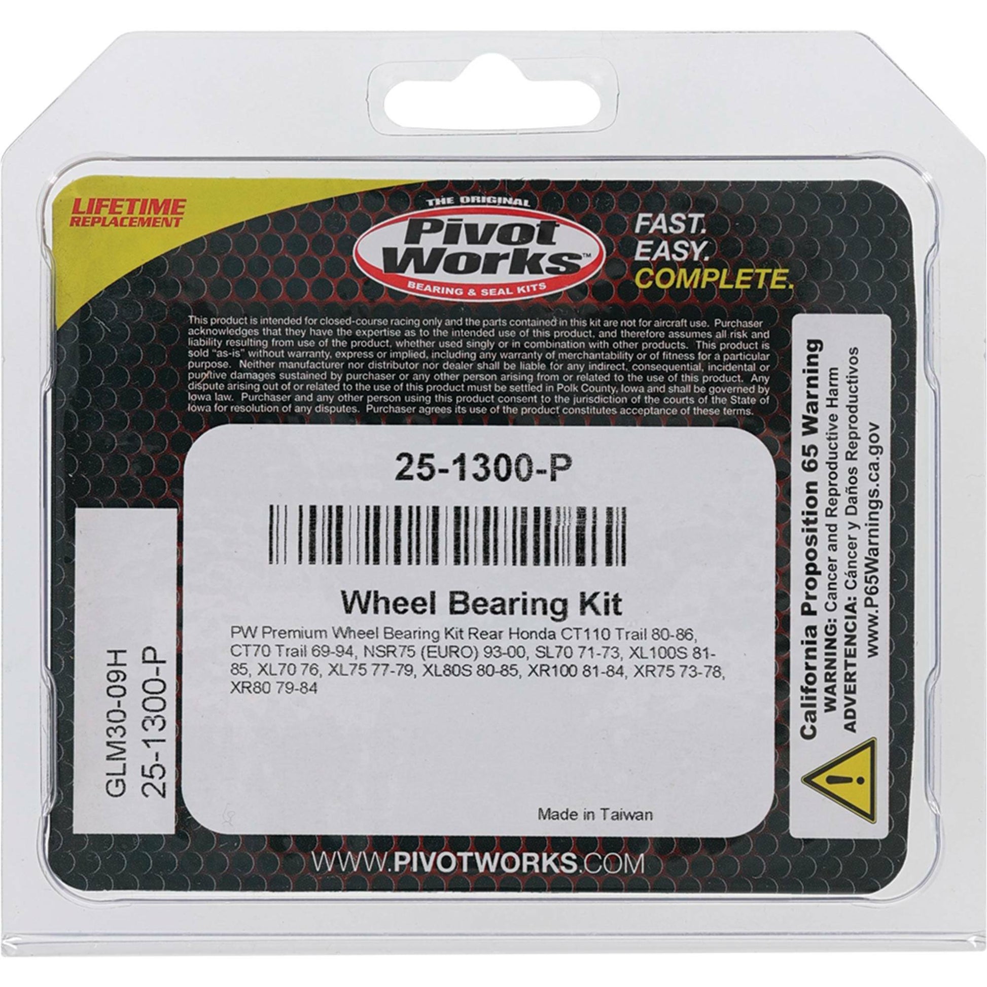 Pivot Works Wheel Bearing Kit Premium for Honda CT70 (1970-1979) - Part Number 25-1300-P